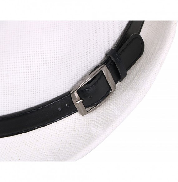 Fedoras Men/Womens Outdoor Casual Structured Straw Fedora Hat w/PU Leather Strap - White Hat Black Belt - C41804LZW5I