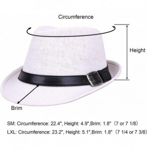 Fedoras Men/Womens Outdoor Casual Structured Straw Fedora Hat w/PU Leather Strap - White Hat Black Belt - C41804LZW5I