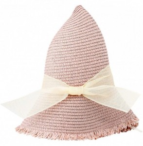 Sun Hats Women Foldable Straw Hat Bowknot Edge Wide Brim Beach Sun Hat - Pink - CB18R2OKIZZ