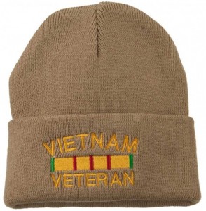 Skullies & Beanies Vietnam Veteran Embroidered Long Knitted Beanie - Khaki - C318WMOWIAQ