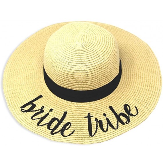 Sun Hats Women Spring Summer Beach Paper Embroidered Lettering Floppy Hats - Bride Tribe - Beige - C018QG2GC9X