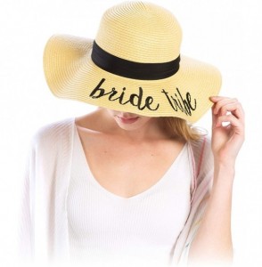 Sun Hats Women Spring Summer Beach Paper Embroidered Lettering Floppy Hats - Bride Tribe - Beige - C018QG2GC9X