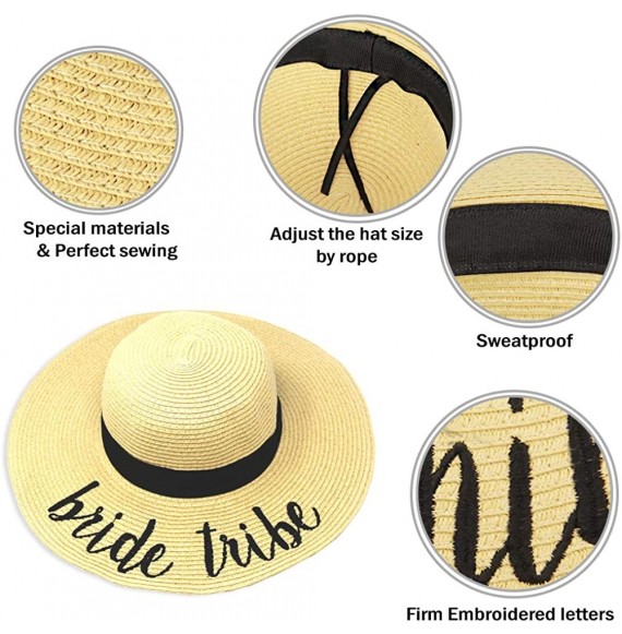 Sun Hats Women Spring Summer Beach Paper Embroidered Lettering Floppy Hats - Bride Tribe - Beige - C018QG2GC9X