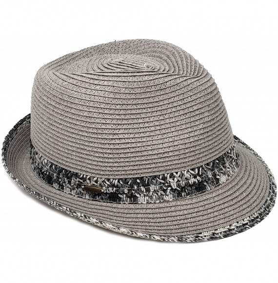 Fedoras UPF50+ Adjustable Multicolor Woven Pattern Short Brim Fedora Hat - Light Grey - CU18SQRLCD0