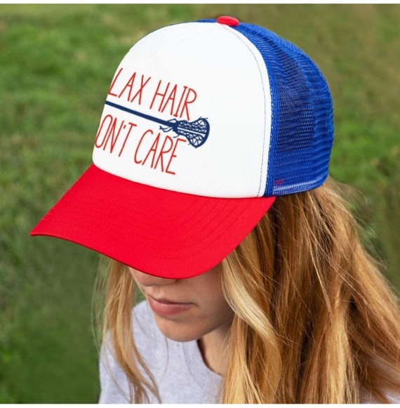 Baseball Caps Girls Lacrosse Trucker Hat - Lax Hair Don't Care - Multiple Colors - Royal-red - C312NZUNP8P