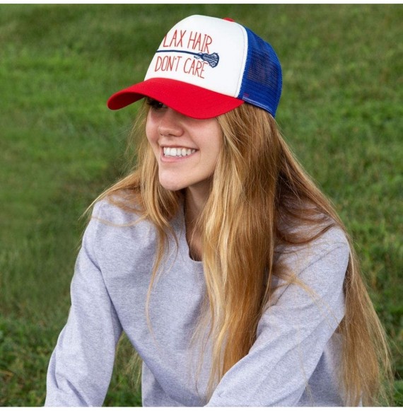 Baseball Caps Girls Lacrosse Trucker Hat - Lax Hair Don't Care - Multiple Colors - Royal-red - C312NZUNP8P