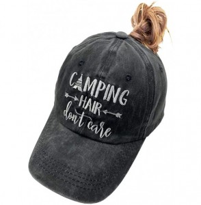 Baseball Caps Unisex Camping Hair Don't Care Vintage Adjustable Baseball Cap Denim Dad Hat - Embroidered Ponytail Black - C51...