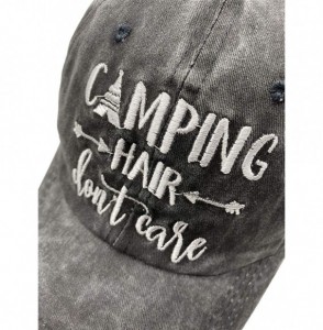 Baseball Caps Unisex Camping Hair Don't Care Vintage Adjustable Baseball Cap Denim Dad Hat - Embroidered Ponytail Black - C51...