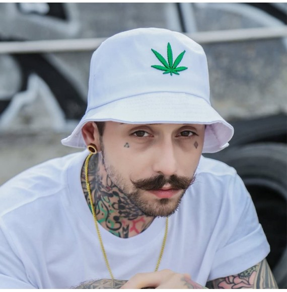 Baseball Caps Weed Bucket Cap- Marijuana Unisex Fishing Cannabis Embroidered Sun Flat Cap Hat - White - CA18G0ZQCCE