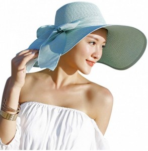 Sun Hats Women's Big Bowknot Straw Sun Hat Floppy Foldable Roll up UV 50+ Beach Cap - Mint Green - C818S5320YG