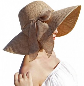 Sun Hats Women's Big Bowknot Straw Sun Hat Floppy Foldable Roll up UV 50+ Beach Cap - Mint Green - C818S5320YG