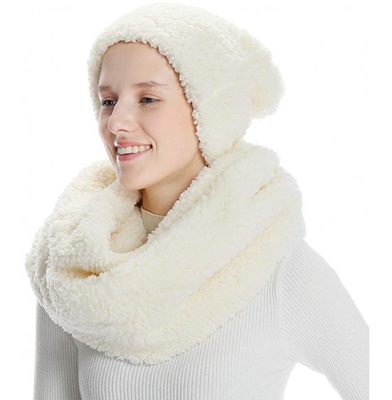 Skullies & Beanies Women Hat and Scarf Set Solid Faux Lamb Velvet Infinity Scarves Beanies Hats Winter Warm Set - Beige - CD1...