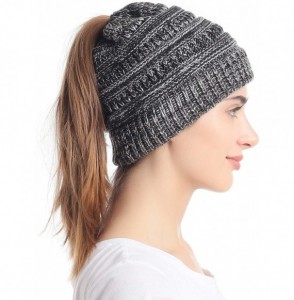 Skullies & Beanies Ponytail Messy Bun Beanie Tail Knit Hole Soft Stretch Cable Winter Hat for Women - C918X4A8W5H