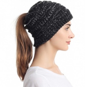 Skullies & Beanies Ponytail Messy Bun Beanie Tail Knit Hole Soft Stretch Cable Winter Hat for Women - C918X4A8W5H