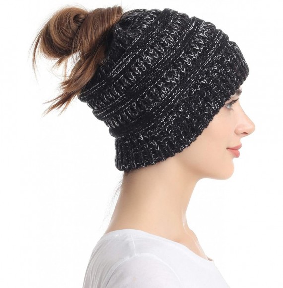 Skullies & Beanies Ponytail Messy Bun Beanie Tail Knit Hole Soft Stretch Cable Winter Hat for Women - C918X4A8W5H