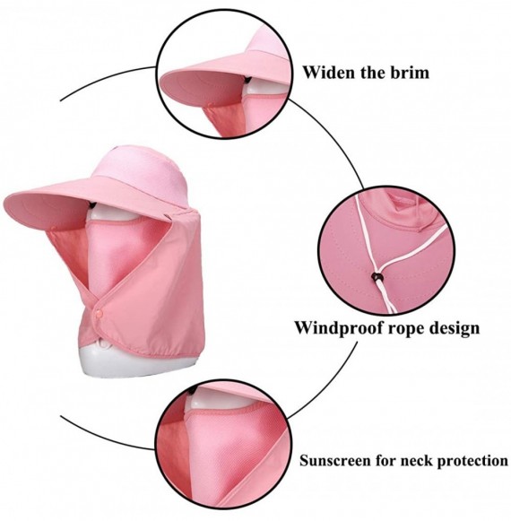 Sun Hats Women Sun Flap Cap Wide Brim Fishing Hat with Removable Face Mask & Neck Flap UPF 50+ - Pink - CE194EU7GHZ