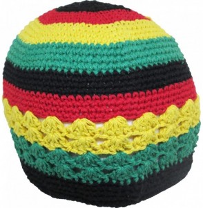 Skullies & Beanies Jamaican Rasta Tri-Color Circle Knit Crocheted Kufi Mens Beanie Cap - CR185TGZD9E