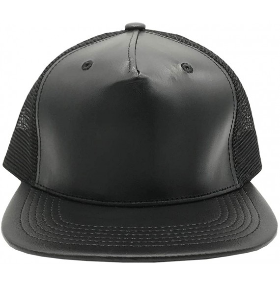 Baseball Caps Genuine Leather Trucker Hats Snapback Made in USA - Black - CJ11GL0RYD1