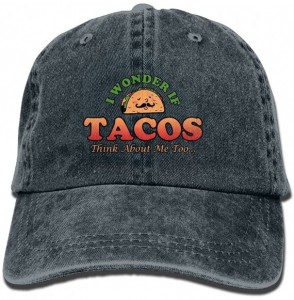 Baseball Caps Unisex Washed I Wonder If Tacos Think About Me Too Retro Denim Baseball Cap Adjustable Travel Hat - Navy - CB18...