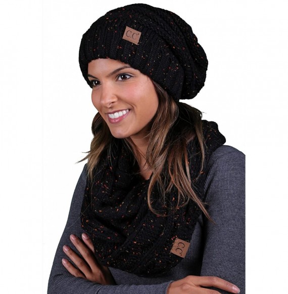 Skullies & Beanies Oversized Slouchy Beanie Bundled with Matching Infinity Scarf - A Confetti Black Design - CV188YL2YRN