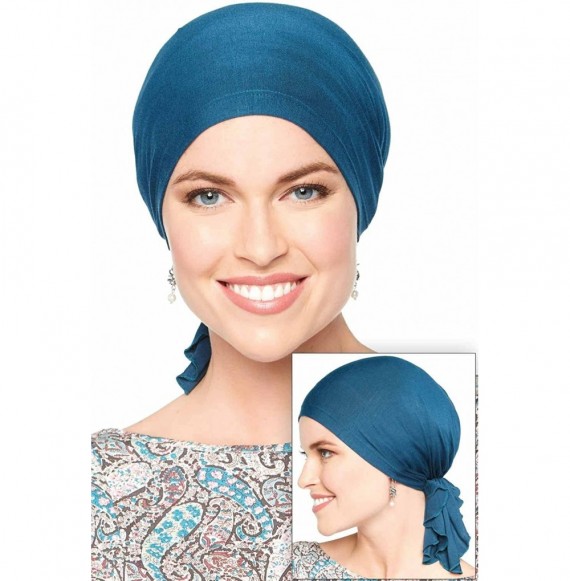 Skullies & Beanies Bamboo Large Slip-On Pre-Tied Scarf-Caps for Women with Chemo Cancer Hair Loss - Blue Chevron - CV18COK3CD2