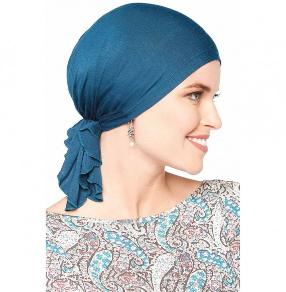 Skullies & Beanies Bamboo Large Slip-On Pre-Tied Scarf-Caps for Women with Chemo Cancer Hair Loss - Blue Chevron - CV18COK3CD2