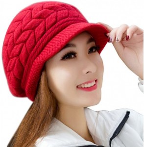 Skullies & Beanies Women Winter Beanie Hat Solid Knitted Beret Newsboy Skull Cap - Watermelon Red - CM18LH0DMT0