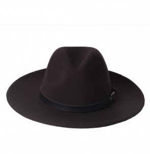 Fedoras Women's Wide Brim Wool Fedora Panama Hat with Belt - Coffee - C418HS6W3Y0