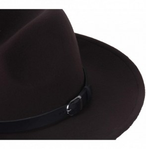 Fedoras Women's Wide Brim Wool Fedora Panama Hat with Belt - Coffee - C418HS6W3Y0