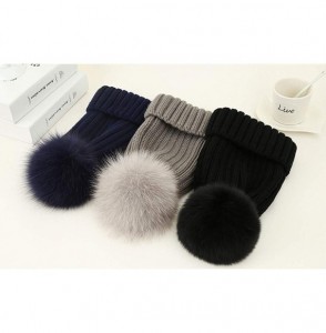 Skullies & Beanies Winter Knit Hat Kids Real Fur Pom Pom Warm Beanie Hat - Red (Real Fox Fur) - CZ18Y2D4GHN