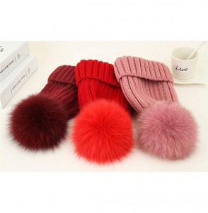 Skullies & Beanies Winter Knit Hat Kids Real Fur Pom Pom Warm Beanie Hat - Red (Real Fox Fur) - CZ18Y2D4GHN