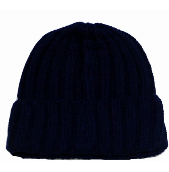 Skullies & Beanies Solid Pom Pom Knit Beanie Hat - Solid Beanie Navy - CY128IU1BR1