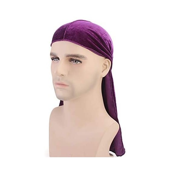 Skullies & Beanies Unisex Velvet Deluxe Durag for 360 Waves Headwraps Extra Long-Tail Straps Du-RAG - Velvet Khaki + Peacock ...