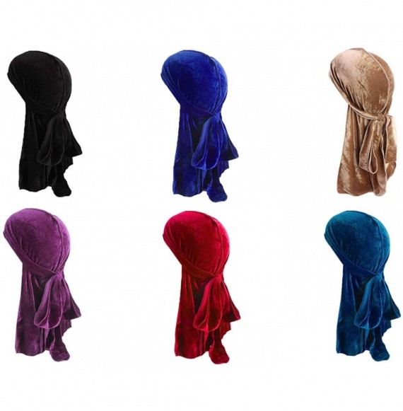 Skullies & Beanies Unisex Velvet Deluxe Durag for 360 Waves Headwraps Extra Long-Tail Straps Du-RAG - Velvet Khaki + Peacock ...