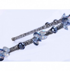 Headbands Women's Silver Tone Blue Floral Crystal Rhinestone Wedding Prom Headband Hair Accessory - Silver - CK18LMRQHWM