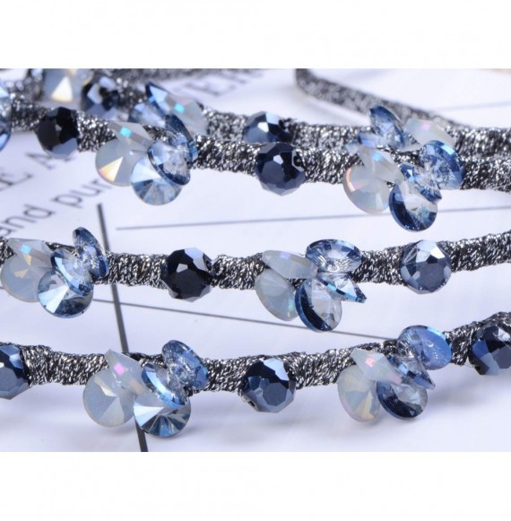 Headbands Women's Silver Tone Blue Floral Crystal Rhinestone Wedding Prom Headband Hair Accessory - Silver - CK18LMRQHWM