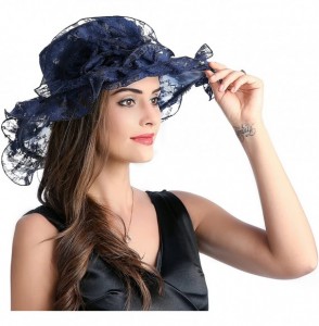 Sun Hats Women's Floppy Wide Brim Sun Beach Hat Kentucky Derby Church Dress Cap - Navy - CF18CT80W2G