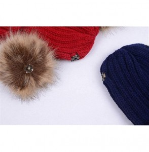 Skullies & Beanies Women Double Pom Pom Beanie Hat Knit with Faux Fur Pompom Ears Winter Soft Skull Ski Cap - White - CW18I4Q...