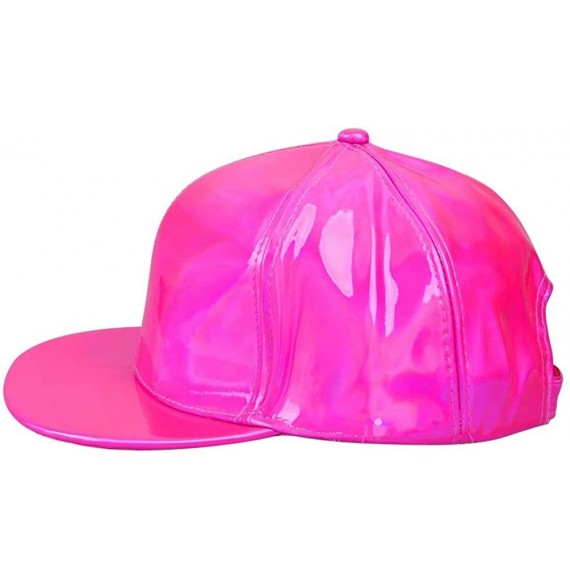 Baseball Caps Shiny Holographic Baseball Cap Laser Leather Rainbow Reflective Glossy Snapback Hats - Pink - C518AUGQLCE