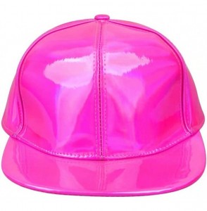 Baseball Caps Shiny Holographic Baseball Cap Laser Leather Rainbow Reflective Glossy Snapback Hats - Pink - C518AUGQLCE