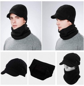 Skullies & Beanies Unisex Knit Beanie Visor Cap Winter Hat Fleece Neck Scarf Set Ski Face Mask 55-61cm - 89210-black Set - CQ...