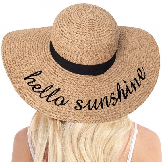 Sun Hats Womens Straw Hat Wide Brim Floppy Beach Cap Adjustable Sun Hat for Women UPF 50+ - Hello Sunshine&khaki - CA1947MX829