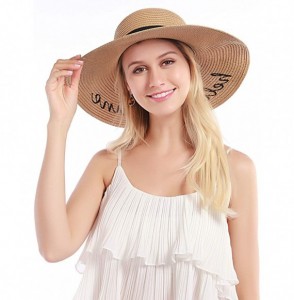 Sun Hats Womens Straw Hat Wide Brim Floppy Beach Cap Adjustable Sun Hat for Women UPF 50+ - Hello Sunshine&khaki - CA1947MX829