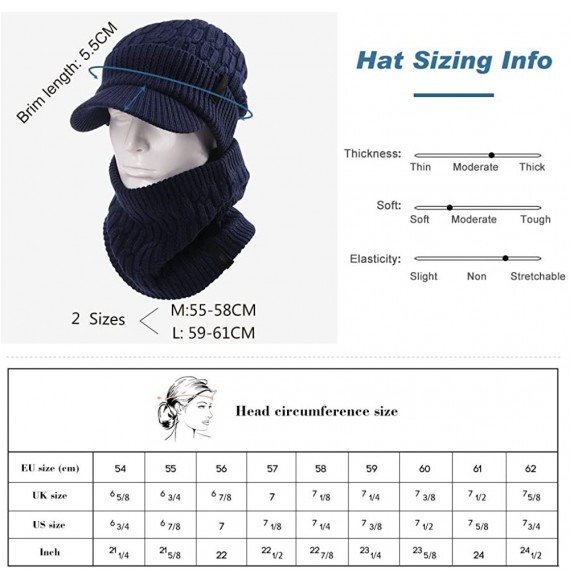 Skullies & Beanies Unisex Knit Beanie Visor Cap Winter Hat Fleece Neck Scarf Set Ski Face Mask 55-61cm - 89210-black Set - CQ...