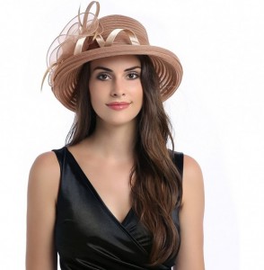 Sun Hats Lady's Organza Wide Brim Bowler Hat Kentucky Derby Church Dress Sun Hat - Coffee - CH18GLGTQW7