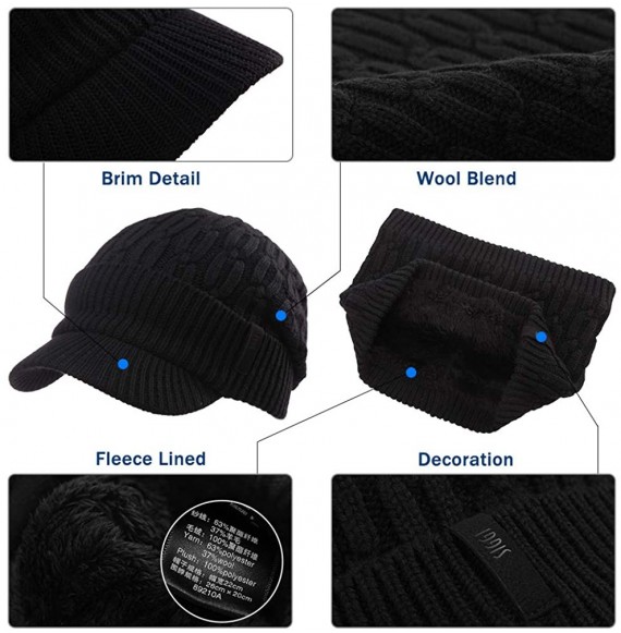 Skullies & Beanies Unisex Knit Beanie Visor Cap Winter Hat Fleece Neck Scarf Set Ski Face Mask 55-61cm - 89210-black Set - CQ...