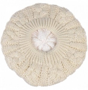 Berets Women's Warm Soft Plain Color Winter Cable Knitted Beret Hat Skull Slouch Hat - Ivory - CQ195ST70WK