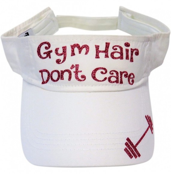 Sun Hats Glitter Gym Hair Don't Care Dumbbell Cotton Visor Fashion - Fuchsia Glitter on White Visor - C1183K5WE4D