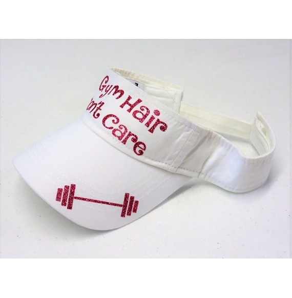 Sun Hats Glitter Gym Hair Don't Care Dumbbell Cotton Visor Fashion - Fuchsia Glitter on White Visor - C1183K5WE4D