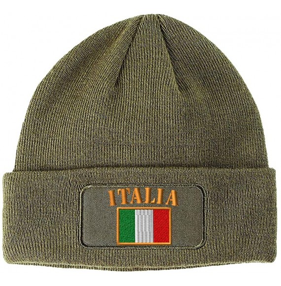 Skullies & Beanies Patch Beanie for Men & Women Italia Flag Embroidery Skull Cap Hats 1 Size - Olive Green - C918ZOS2ZC7